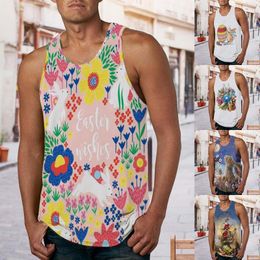 Men's Tank Tops Mens Summer Easter Fashion Casual 3D Digital Printed Vest Pack Of Shirts