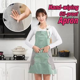 Household tool apron Waterproof Hand-wiping Kitchen Apron Towel Stripes Plaid Adjustment Anti-fouling Oil-proof Adult Home Aprons Kitchen Work