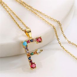 Pendant Necklaces Luxury A-Z 26 Letters Necklace Mixed Colour Gemstone Inlaid Clavicle Chain Charm For Women Jewellery Accessories Sweater Gift