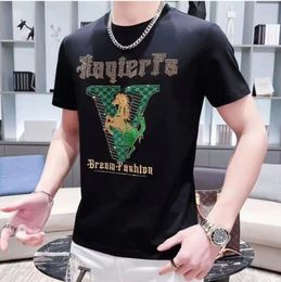 Designer Europe Station Men's T-Shirts Extra Large Hot Diamond Short Sleeve T-shirt Fashion Brand High End Quick Drying Men's Top m-7XL