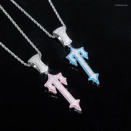 Pendant Necklaces Bubble Iced Out Cross Sword Necklace For Men Enamel Hip Hop Jewellery Arrival Trend Charms