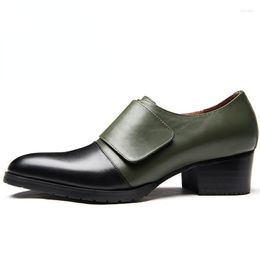 Dress Shoes 5 Cm High Heels Men's Leather 2023 Style Brand Designer Quality Fashion Green Man Casual Party With Height