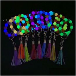 Party Favour Halloween Luminous Sile Bead Keychain Wristlet Bracelet Glow In The Dark Beaded For Women Rrc234 Drop Delivery Home Gard Dhftm