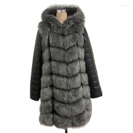 Women's Fur HJQJLJLS 2023 Winter Fashion Women Thick Warm Faux Coat With Removable PU Sleeve And Detachable Hood Black Jacket
