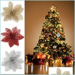Christmas Decorations Glitter Artificial Hollow Flowers Tree Ornaments Party Xmas Home Drop Delivery Garden Festive Supplies Dhwyu