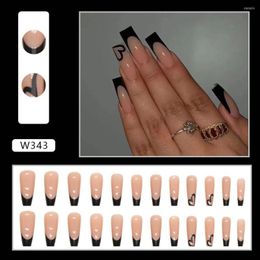 False Nails 24pcs Nail Tips Full Cover Press On Love Heart Fake Ballerina Long French Blck Egde