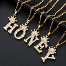 Pendant Necklaces Ins Style Rhinestone Crown 26 A-Z Letters Pendent Necklace For Women Initials Sweater Chain Men Punk Jewelry Gifts