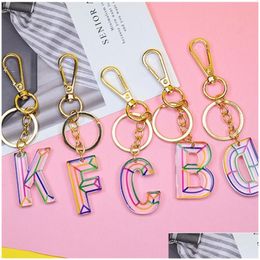 Party Favor Initial Letter Keychains Acrylic Car Keyrings Rings Holder Women Chains Accessories Fashion Personalized Alphabet Bag Ch Dh5Jq