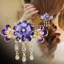 New Rhinestone Flower Hair Clip Tassel Hairpin Hairgrip Barrette Hair Claw Alloy Women Hair Accessory Jewelry Crystal Headwear