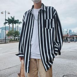 Men's Casual Shirts 2023 Spring Stripe Long Sleeve Oversized Korean Clothing Fashion Male Blouses Vintage Clothes Tops B423