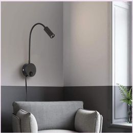 Wall Lamps Creative Lamp 3W Home El Loft Bedside Reading Book Black Silver Light Flexiable ON/OFF Switch AC110V-220V Spot LED Bulb