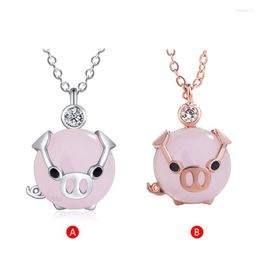 Chains Fashion Cute Rose Gold Crystal Pendant Lucky Pig Necklace Girl Gift 066C