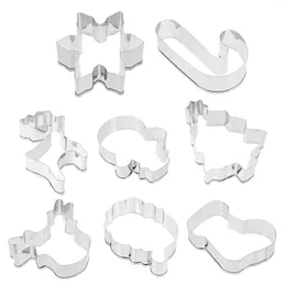 Baking Moulds 8 Pcs Dish Set Elk Cookie Gummy Candy Kit Cupcake Mold Santa Claus Stamp Cutting Tool Gingerbread Man Biscuit