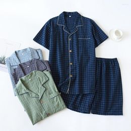 Men's Sleepwear In Pajama Set Soft Short Sleeve Casual Thin Comfortable Sleeping Wear Cotton Grid Print Men Homewear Daily Clothing 1