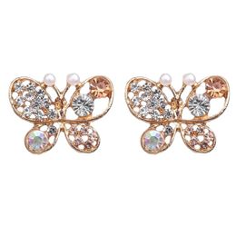 Fashion Vintage Jewelry Imitation Crystal Colorful Rhinestone Gold Butterfly Pearl Crystal Stud Earrings For Women
