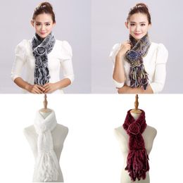 Women Fur Scarf Rex Rabbit Shawl Wraps Winter Warm Neckerchief Hand-woven