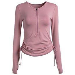 the New Ms L Accept Waist Tight Yoga T-shirt Sexy Stretch Run Long Elastic Sleeve Blazer Self-cultivation Black Female Half Zipper for the Gym Coat Comfortable