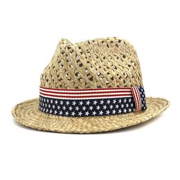 Wide Brim Hats Panama Men Caps Natural Raffia American Flag Women Handmade Solid Band Casual Decorate Jazz Western Cowboy Summer