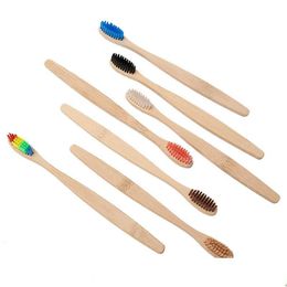 Disposable Toothbrushes Bamboo Toothbrush Soft Bristle Brush Natural Rainbow Colour Oral Care El Home Bath Supplies Hhaa816 Drop Deli Dhaij