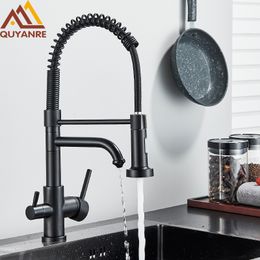 Kitchen Faucets Matte Black Kitchen Filtered Faucet Water Tap Purifier Faucet Dual Sprayer Drinking Water Tap 360 Rotation Purification Mixer 230331