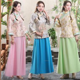 Ethnic Clothing Traditional Chinese Hanfu Ancient Women Cheongsam Style Vintage Embroidered Party Qipao Dress