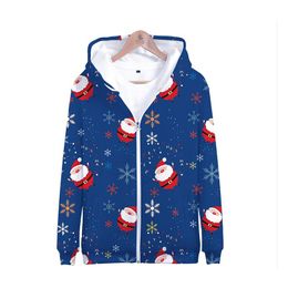 Men's Hoodies & Sweatshirts Jacket Christmas Street Daily Fall Winter Coat Active Casual 3D Print Snowflake Santa Claus Full Zip Pocket Blue