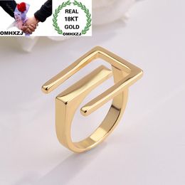 Cluster Rings OMHXZJ Wholesale European Fashion Woman Man Unisex Party Birthday Wedding Gift Geometric Hollow Rectangle 18KT Gold Ring RR967
