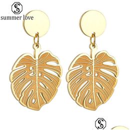 Dangle Chandelier High Quality Stainless Steel Leaf Drop Earrings Exaggerated Gold Colour Statement For Women Fashion Jewelr Dhgarden Dhtsv
