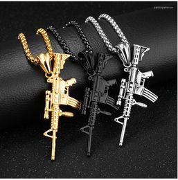 Pendant Necklaces HipHop Alloy Refined Stylish Iced Out Gold Silvery Color M4 Gun Pendants Necklace For Men Rapper Jewelry