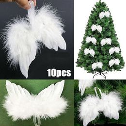 Other Event Party Supplies 10Pcs White Wedding Party Vintage Feather Wing Angel Wings Christmas Tree Decor Hanging Ornament 230331