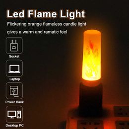 Night Lights USB LED Flame Flashing Candle Lights 5V Atmosphere Light Book Lamp for Bedroom Camping Lighting Led Flame Effect Fire Light Lamp P230331