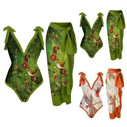 Women's Swimwear Women Vintage Colorblock Abstract Floral Print 1 Piece Cover UP Two Bikini Sexy Lingerie