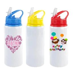 Portable 600ml Sippy Cups DIY Sublimation Blanks 20oz Water Bottle Kids Sport Tumbler Aluminium Mug Drinking Cup With Straws Lids Wholesale FY5406 0331