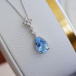 Pendant Necklaces Online Celebrity Live Broadcast Product Simulation Sea Blue Topaz Simple Water Drop Shape Necklace