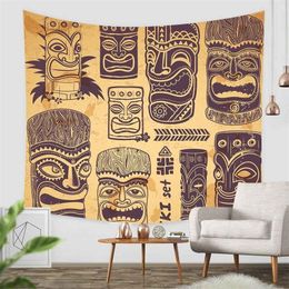 Tapestries Simsant Hawaiian Maya Tribal Tiki Mask Sculpture Tapestry Ancient Egypt Mythology Totem Tribe for Bedroom Decor 230330