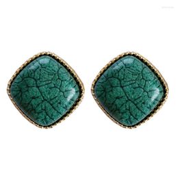 Backs Earrings Vintage England Royal Court Square Texture Simple Rhombic Green Blue Stone Clip On No Piercing Ears