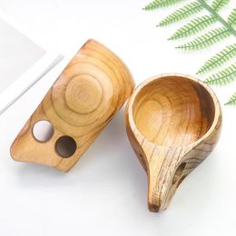 Cups Saucers Finland Cup KUKSA Solid Wood Water Cute Rubber Tea Milk Coffee Mug With Handle Double Hole Kitchen Restaurant Supplies