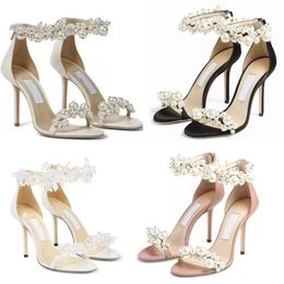 Summer Luxury Women's Sandals Genuine Leather Rhinestone Pearl Shiny Stiletto Heels Elegant Women Show Unique Noble Sexy Charm EU35-43