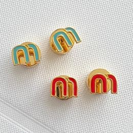 Stud Earrings Red Blue Letter M For Women Gold Color Copper Dripping Enamel Small Studs Luxury Earstud Trendy Jewelry