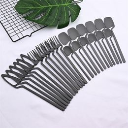 Dinnerware Sets 24 piece black matte 304 stainless steel tableware knife fork spoon set kitchen 230331