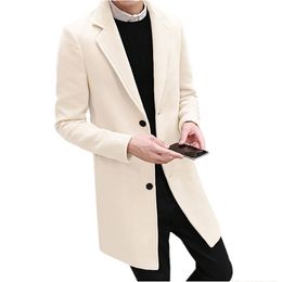 Men's Trench Coats Winter Woolen Long Jacket Fashion Slim 10 Color Options Overcoat Men Black White Khaki Red Windbreaker 230331