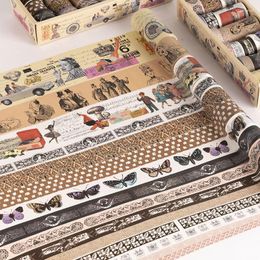 Gift Wrap 18pcs/set 2M Retro Washi Tape Sticker Set DIY Decorative Material Hand Stamping English Paper For Scrapbooking Stickers