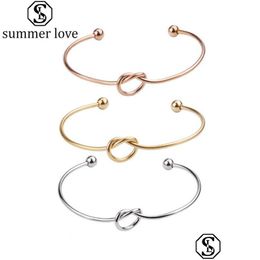 Chain Stainless Steel Heart Knot Bracelet For Women 3 Colour Adjustable Open Wholesale Lucky Jewelryz Drop Delivery Jewellery Br Dhgarden Dhxhp