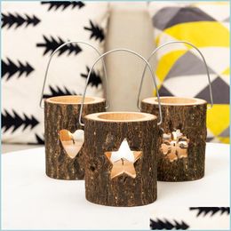 Candle Holders Wooden Tealight Holder Christmas Tree Snowflake Heart Star Shaped Valentine Day Home Decoration Drop Delivery Garden Dhjvz