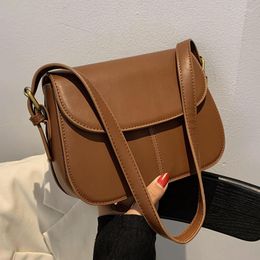 Evening Bags Fashion Woman Leather Shoulder 2023 Simple Handbags For Girls Solid Colour Flap Female Cross Body Bag Vintage Sac