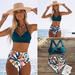 Women's Swimwear Sexy High Waist Bikinis Halter Women Swimsuit Female Bikini Set Print Bodysuit Bathing Suit Summer Biquini XXL 230331