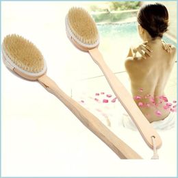 Bath Brushes Sponges Scrubbers Long Handle Body Brushes For Shower Wooden Boar Bristles Brush Back Skin Drop Delivery Home Garden Dhsjl