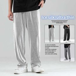 Men's Pants Summer Loose Ice Silk Pants Men's Drape 5XL 100KG Long Pants Fat Casual Sports Pants Wide Leg Straight Pants W0325