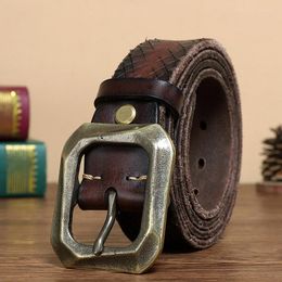 Belts Thickened Embossed Italian First Layer Cowhide Belt Fashion Men Copper Pin Buckle Trend Youth Jeans Red BrownBelts BeltsBelts