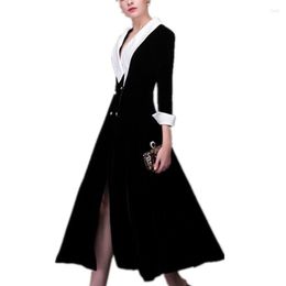 Casual Dresses PLus Size 4XL Spring 2023 OL Long Dress Women Notched Slim Stitching Double Breasted A-line Office Lady